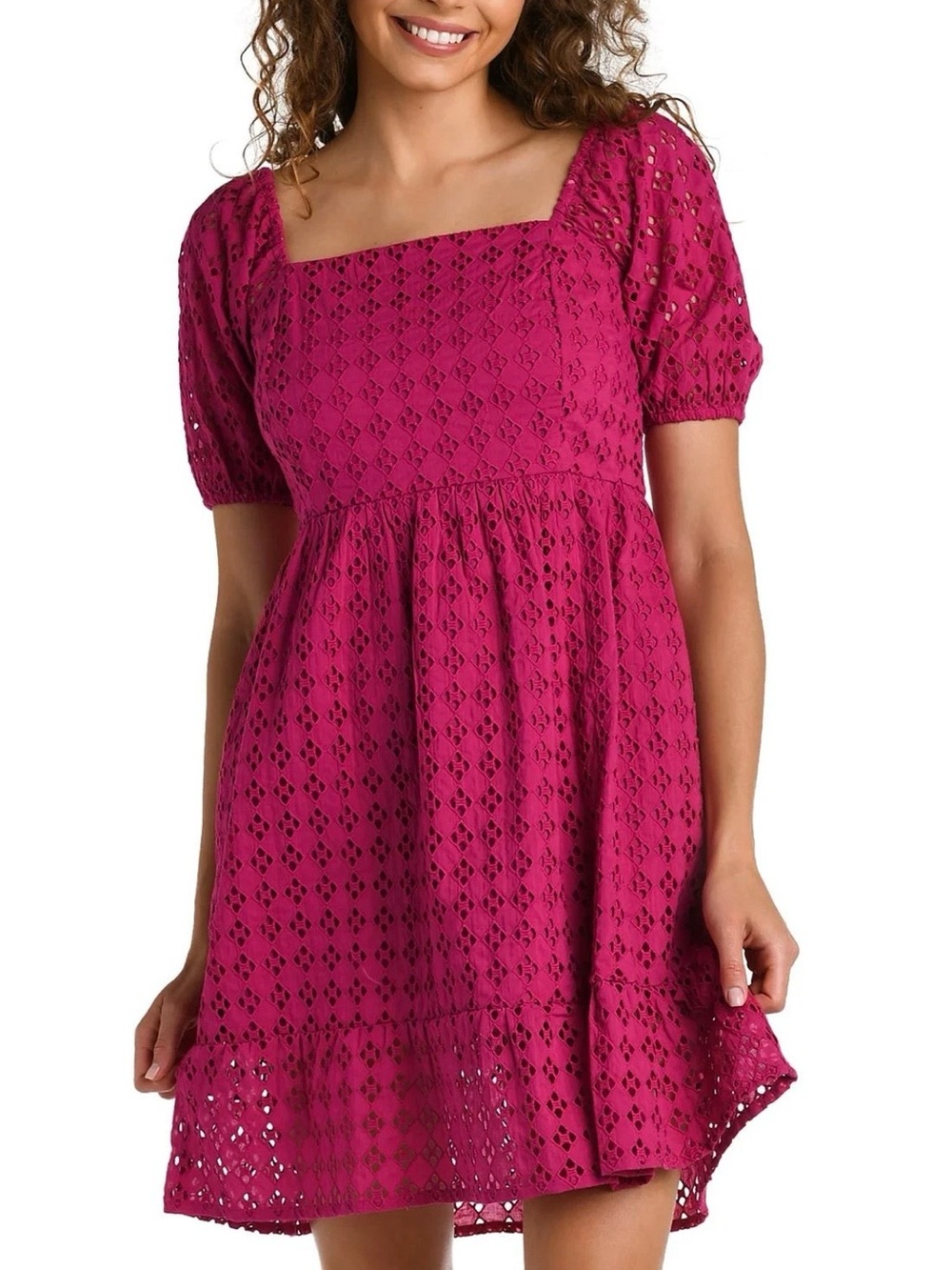 🌻NEW w/tag La Blanca Saltwater Sands EyeleSquare Neck Mini Dress Magenta Size M